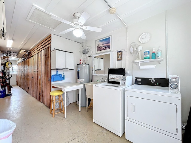 708 SE 7th Ave Unit 14, Pompano Beach, FL 33060 - washroom featuring independent washer and dryer, water heater, a ceiling fan, and a sink