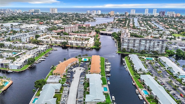 708 SE 7th Ave Unit 14, Pompano Beach, FL 33060 - aerial view of property and surrounding area with city skyline and a large body of water