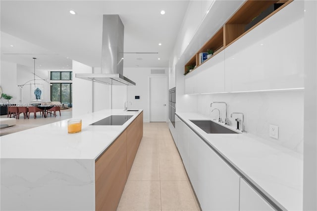 9450 SW 98th St, Miami, FL 33176 - kitchen featuring modern cabinets, island exhaust hood, black electric stovetop, a sink, and recessed lighting