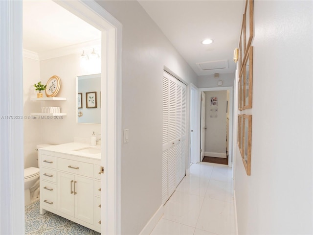 11145 SW 126th St, Miami, FL 33176 - hall with baseboards, recessed lighting, and a sink