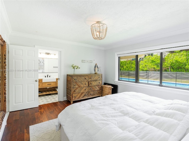 11145 SW 126th St, Miami, FL 33176 - bedroom with hardwood / wood-style flooring, crown molding, a chandelier, and ensuite bathroom