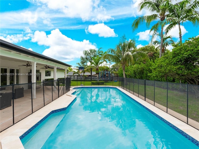 11145 SW 126th St, Miami, FL 33176 - view of pool with ceiling fan and a patio