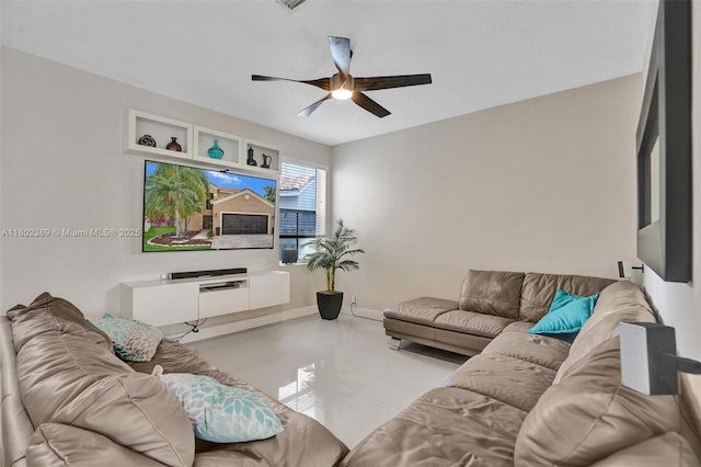 1070 Briar Ridge Rd, Weston, FL 33327 - living room featuring ceiling fan, tile patterned flooring, and baseboards