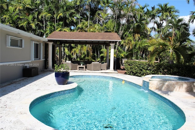 9941 SW 97th Ct, Miami, FL 33176 - view of pool featuring outdoor lounge area, a patio, and a pool with connected hot tub