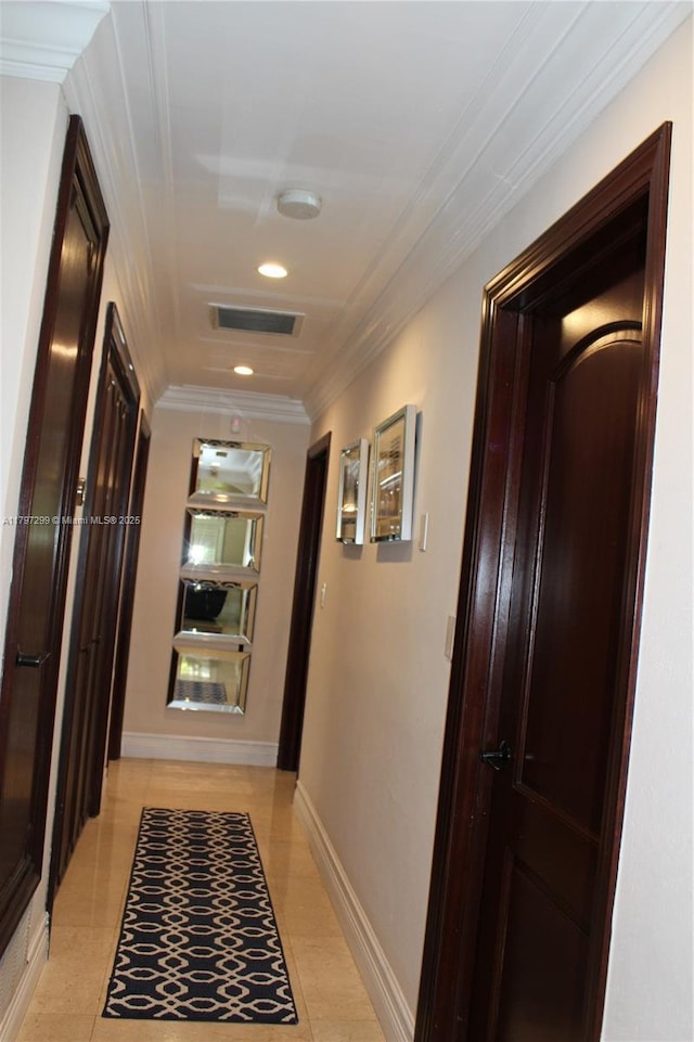 9941 SW 97th Ct, Miami, FL 33176 - hallway with ornamental molding, recessed lighting, baseboards, and light tile patterned flooring