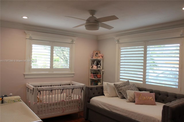 9941 SW 97th Ct, Miami, FL 33176 - bedroom featuring crown molding, ceiling fan, and recessed lighting