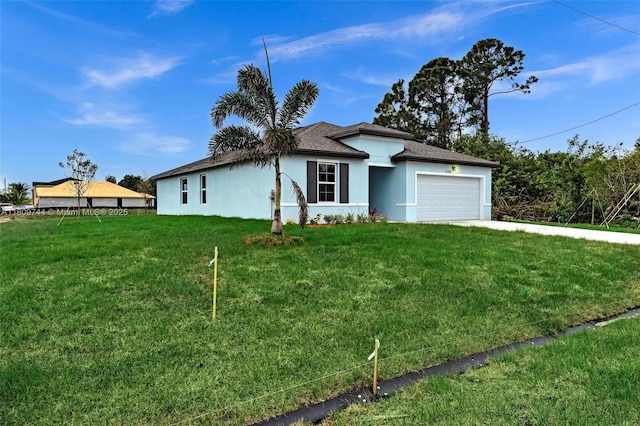 1130 SW Jericho Ave, Port St Lucie, FL 34953 - ranch-style house with a garage, stucco siding, a front yard, and roof with shingles