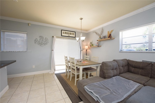 16610 SW 294th Ter, Homestead, FL 33033 - dining area featuring crown molding, light tile patterned floors, baseboards, and a chandelier