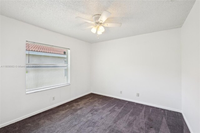 5708 NW 47th Ct, Coral Springs, FL 33067 - empty room featuring dark colored carpet, a ceiling fan, a textured ceiling, and baseboards