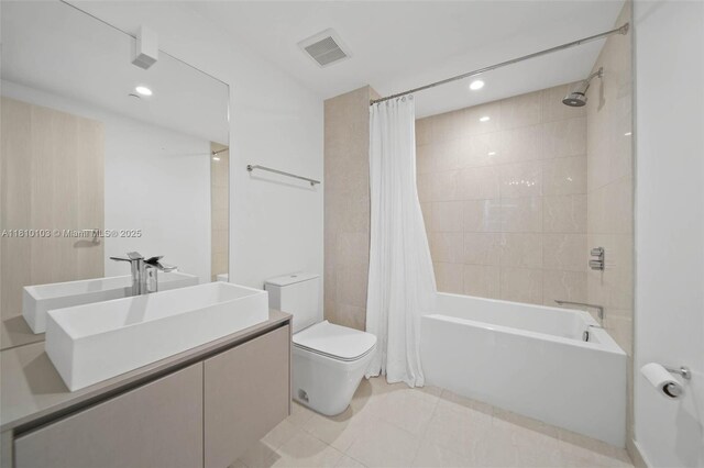 1000 Brickell Plz Unit 4209, Miami, FL 33131 - full bathroom with toilet, shower / bathtub combination with curtain, vanity, recessed lighting, and tile patterned flooring