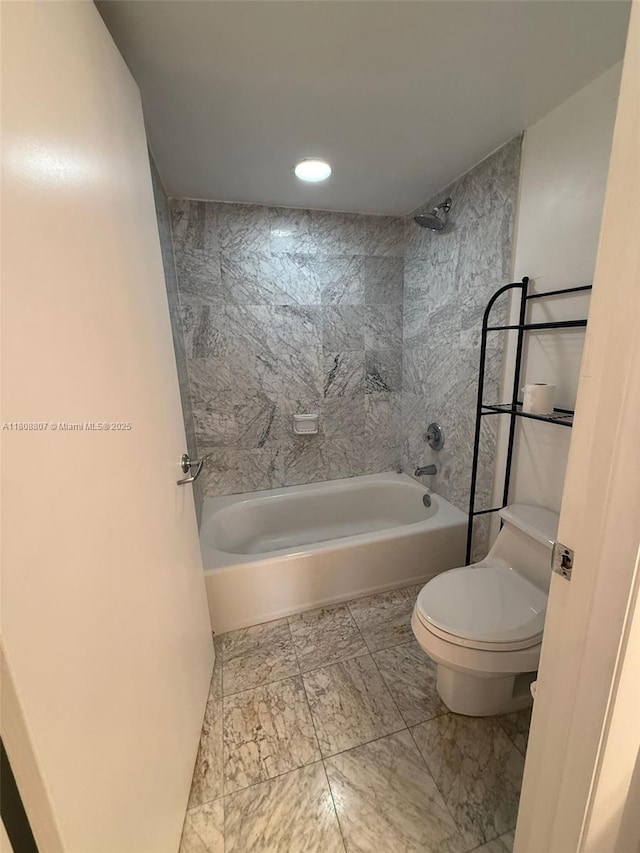8911 Collins Ave Unit 1103, Surfside, FL 33154 - bathroom with shower / tub combination, marble finish flooring, and recessed lighting