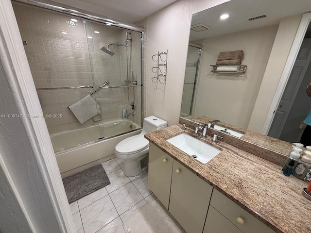 7443 Fairfax Dr Unit 208, Tamarac, FL 33321 - bathroom featuring vanity, shower / bath combination with glass door, and marble finish floors