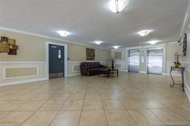 200 178th Dr Unit 505, Sunny Isles Beach, FL 33160 - lobby with crown molding, a textured ceiling, a decorative wall, and a wainscoted wall