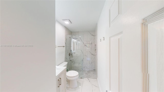 7 Montilla Ave, Coral Gables, FL 33134 - full bath featuring a marble finish shower, toilet, vanity, and marble look tile flooring