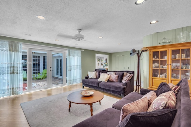 7619 SW 102nd Pl, Miami, FL 33173 - living area with a textured ceiling, wood finished floors, recessed lighting, and ceiling fan