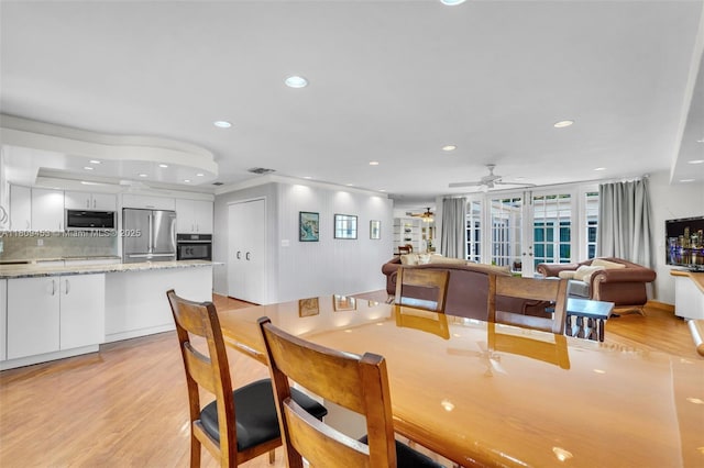 7619 SW 102nd Pl, Miami, FL 33173 - dining space with recessed lighting, light wood-style flooring, and a ceiling fan