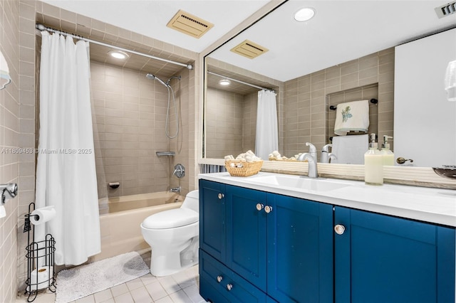 7619 SW 102nd Pl, Miami, FL 33173 - full bath featuring tile patterned floors, shower / bath combo, vanity, tile walls, and toilet
