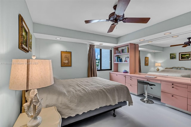 7619 SW 102nd Pl, Miami, FL 33173 - bedroom with concrete flooring, recessed lighting, ceiling fan, and a desk