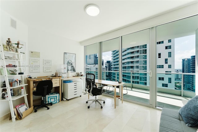 1331 Brickell Bay Dr Unit 2805, Miami, FL 33131 - office area featuring a view of city and light tile patterned flooring