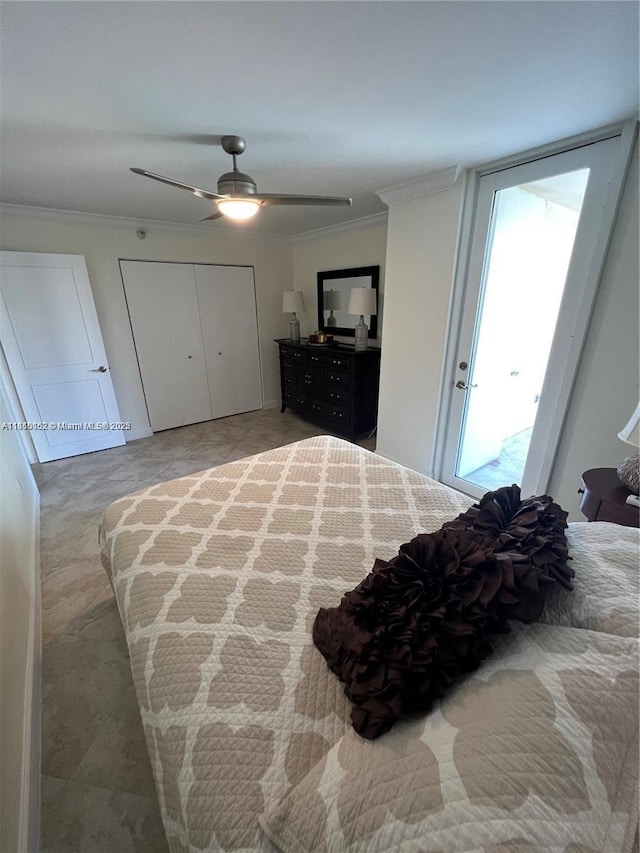 15645 Collins Ave Unit 301, Sunny Isles Beach, FL 33160 - bedroom with crown molding, ceiling fan, and a closet
