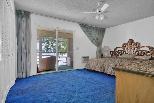 182 Westbury J 182, Deerfield Beach, FL 33442 - carpeted bedroom featuring access to outside, a textured ceiling, ceiling fan, and a wall unit AC