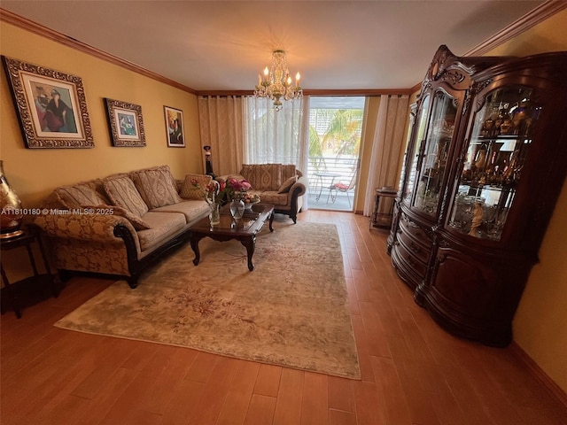 3551 NE 169th St Unit 301, North Miami Beach, FL 33160 - living area with wood finished floors, a chandelier, and crown molding