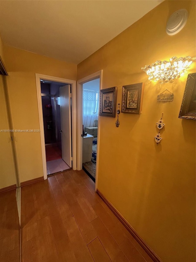 3551 NE 169th St Unit 301, North Miami Beach, FL 33160 - hall featuring dark wood-style flooring and baseboards