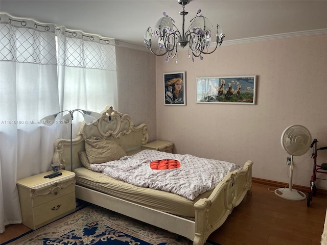 3551 NE 169th St Unit 301, North Miami Beach, FL 33160 - bedroom with a chandelier, wood finished floors, ornamental molding, and baseboards