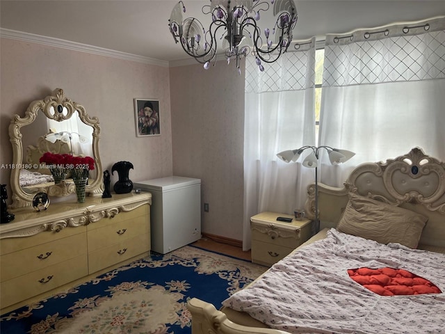3551 NE 169th St Unit 301, North Miami Beach, FL 33160 - bedroom with a chandelier, crown molding, and fridge