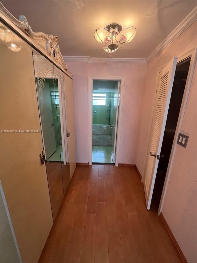 3551 NE 169th St Unit 301, North Miami Beach, FL 33160 - hallway with wood finished floors and crown molding