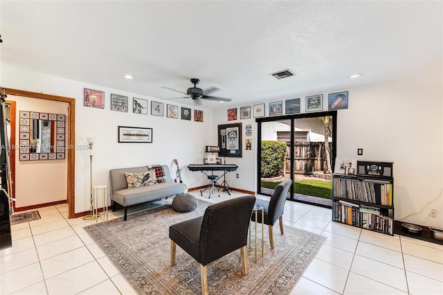 14680 SW 107th Ter, Miami, FL 33186 - living area with light tile patterned floors, a ceiling fan, recessed lighting, and baseboards