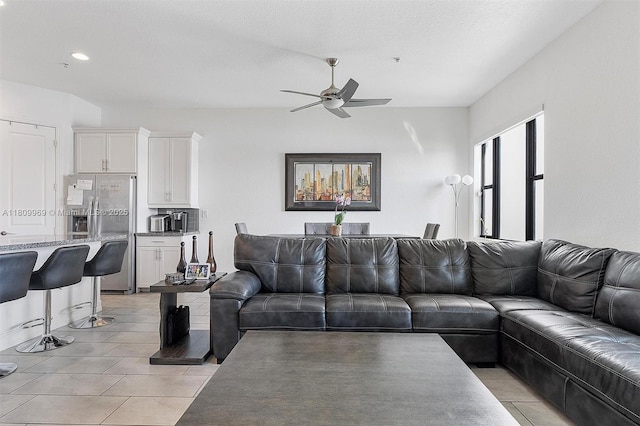 1403 SW 113th Ave, Pembroke Pines, FL 33025 - living area with a ceiling fan, light tile patterned floors, and recessed lighting