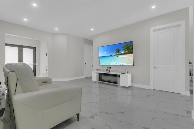 21305 SW 177th Ct, Miami, FL 33187 - living room featuring recessed lighting and light marble finish flooring