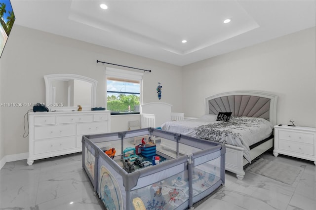 21305 SW 177th Ct, Miami, FL 33187 - bedroom featuring light marble finish floors, recessed lighting, and a raised ceiling