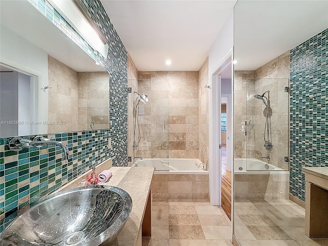 2810 Crystal Ct, Miami, FL 33133 - full bath with tile walls, vanity, and tiled shower / bath combo