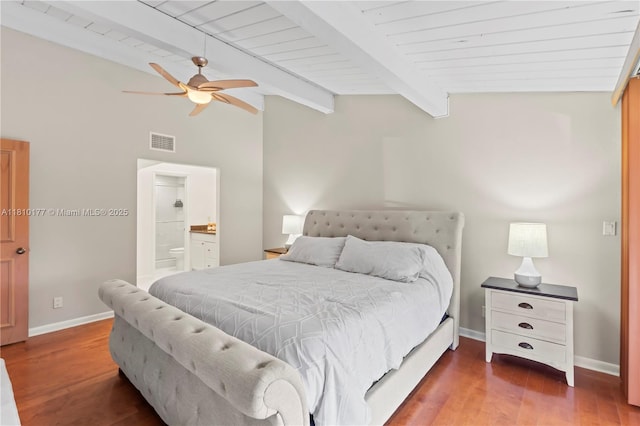 760 E Coco Plum Cir, Plantation, FL 33324 - bedroom with wood finished floors, baseboards, connected bathroom, a ceiling fan, and wood ceiling