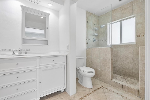 1884 Galleon St Unit 1, North Bay Village, FL 33141 - full bath with walk in shower, vanity, toilet, tile patterned flooring, and recessed lighting