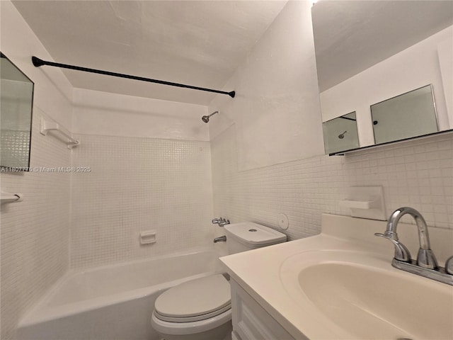 1140 71st St Unit 3, Miami Beach, FL 33141 - full bathroom featuring shower / washtub combination, toilet, tasteful backsplash, vanity, and tile walls