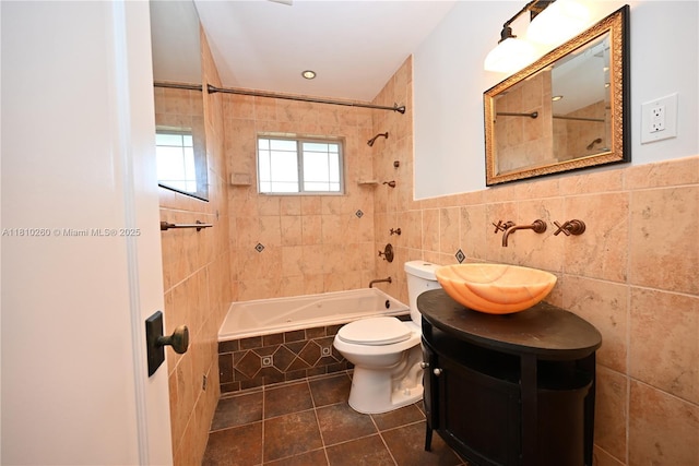 16320 SW 100th Ct, Miami, FL 33157 - full bath with tile walls, tiled shower / bath combo, toilet, tile patterned floors, and vanity