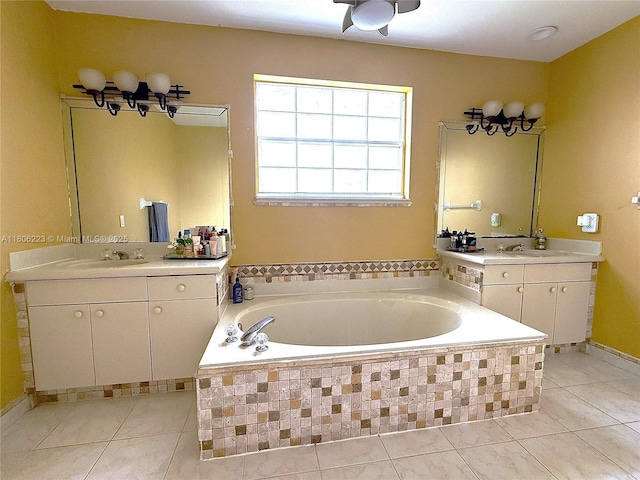 9772 SW 159th Ave, Miami, FL 33196 - bathroom with tile patterned flooring, a garden tub, and two vanities