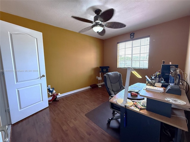 9772 SW 159th Ave, Miami, FL 33196 - office area featuring wood finished floors, ceiling fan, a textured ceiling, and baseboards