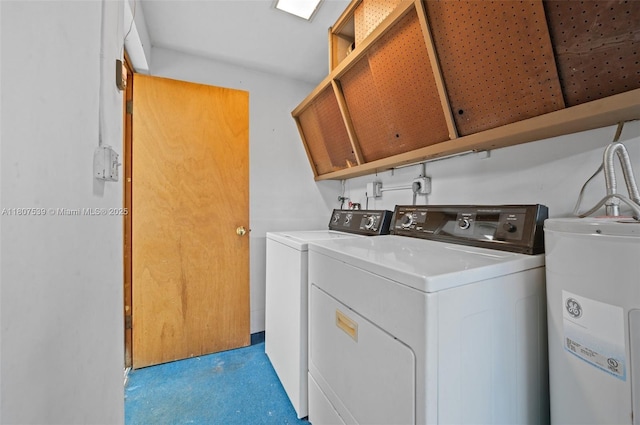 4465 SW 37th Ave, Dania Beach, FL 33312 - laundry room featuring water heater, independent washer and dryer, and carpet flooring