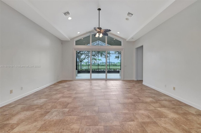 9212 Short Chip Cir, Port St Lucie, FL 34986 - unfurnished room featuring ceiling fan, baseboards, high vaulted ceiling, and recessed lighting