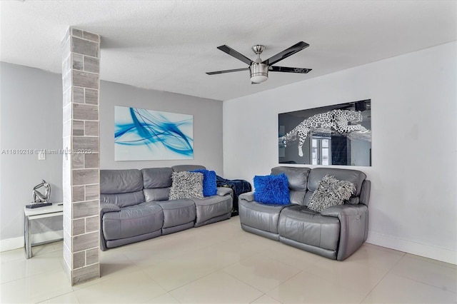 18110 SW 153rd Ct, Miami, FL 33187 - tiled living room featuring ceiling fan and a textured ceiling