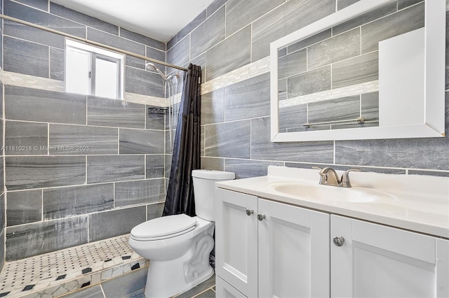 18110 SW 153rd Ct, Miami, FL 33187 - bathroom featuring tile walls, vanity, a tile shower, and decorative backsplash
