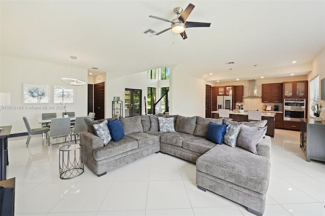 9145 NW 154th Ter, Miami Lakes, FL 33018 - living area with ceiling fan, light tile patterned floors, and recessed lighting