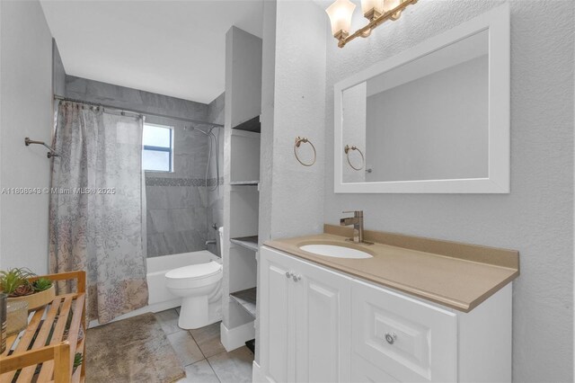 2412 Raleigh St, Hollywood, FL 33020 - bathroom featuring vanity, toilet, shower / bathtub combination with curtain, and tile patterned flooring