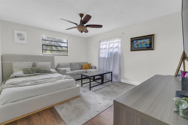 2412 Raleigh St, Hollywood, FL 33020 - bedroom with wood finished floors, a textured ceiling, a ceiling fan, and baseboards