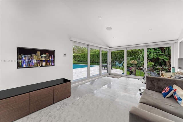 259 E Shore Dr E, Miami, FL 33133 - living room with marble tiled flooring and high vaulted ceiling