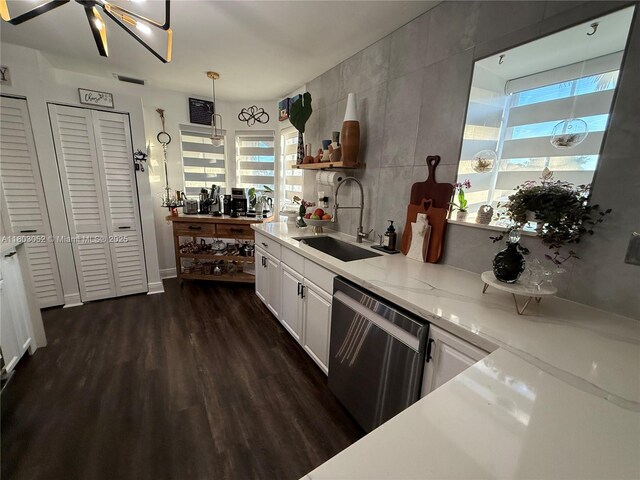 15223 SW 152nd Ave, Miami, FL 33187 - kitchen with a sink, dishwasher, dark wood-style flooring, white cabinets, and open shelves